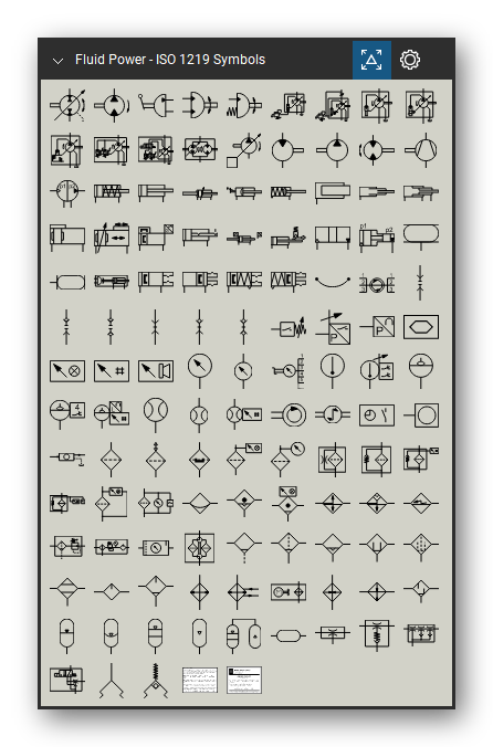 Fluid Power tool set for Bluebeam Revu, ISO 1219 Symbols set (part 2 of 2) - 246 hydraulic and pneumatic symbols numbered after ISO 1219-1 (X10010 to X12430): control mechanisms, directional control valves, pressure, flow and non-return valves, proportional and servo valves, cartridge valves, pumps and motors, cylinders, couplings, measuring instruments, filters, separators, air preparation units, coolers, accumulators and vacuum generators.