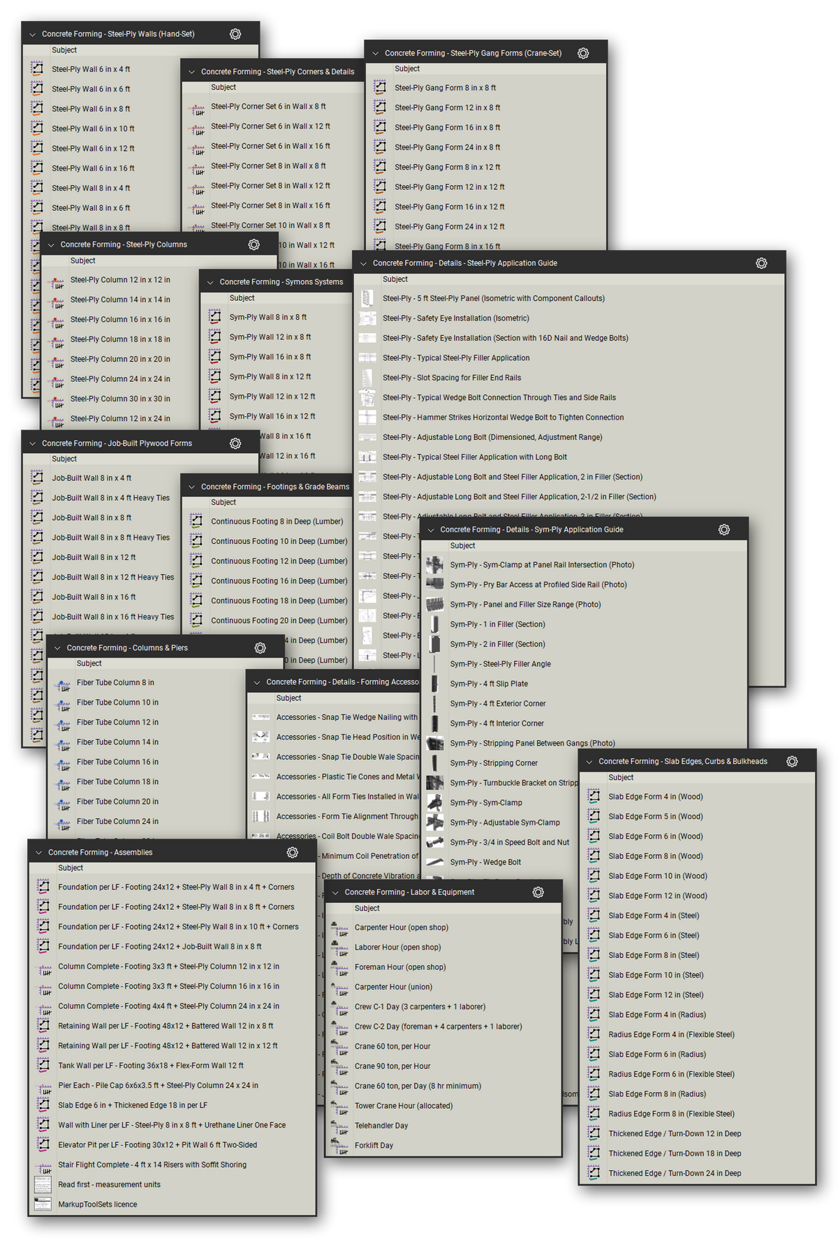Markup in the Concrete Forming Takeoff & Estimating Bluebeam tool set
