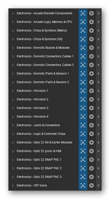 The Bluebeam Revu Tool Chest with the 21 tool sets of the Automation & Electronics tool set loaded, closed to the set titles.