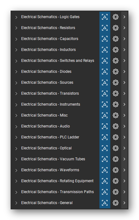 The Bluebeam Revu Tool Chest with the 18 tool sets of the Electrical Schematics tool set loaded, closed to the set titles.