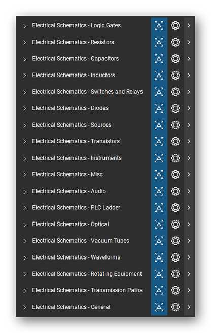 The Bluebeam Revu Tool Chest with the 18 tool sets of the Electrical Schematics tool set loaded, closed to the set titles.