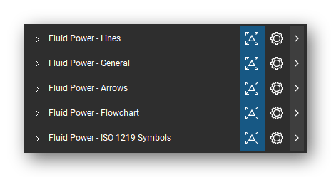 The Bluebeam Revu Tool Chest with the 5 tool sets of the Fluid Power tool set loaded, closed to the set titles.