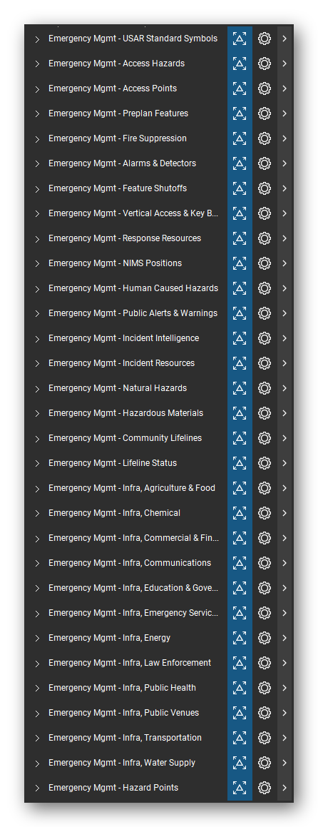 The Bluebeam Revu Tool Chest with the 31 tool sets of the Incident & Emergency Management tool set loaded, closed to the set titles.