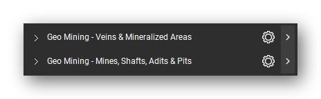 The Bluebeam Revu Tool Chest with the 2 tool sets of the Mining & Mineral Exploration tool set loaded, closed to the set titles: Veins & Mineralized Areas and Mines, Shafts, Adits & Pits.