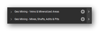 The Bluebeam Revu Tool Chest with the 2 tool sets of the Mining & Mineral Exploration tool set loaded, closed to the set titles: Veins & Mineralized Areas and Mines, Shafts, Adits & Pits.