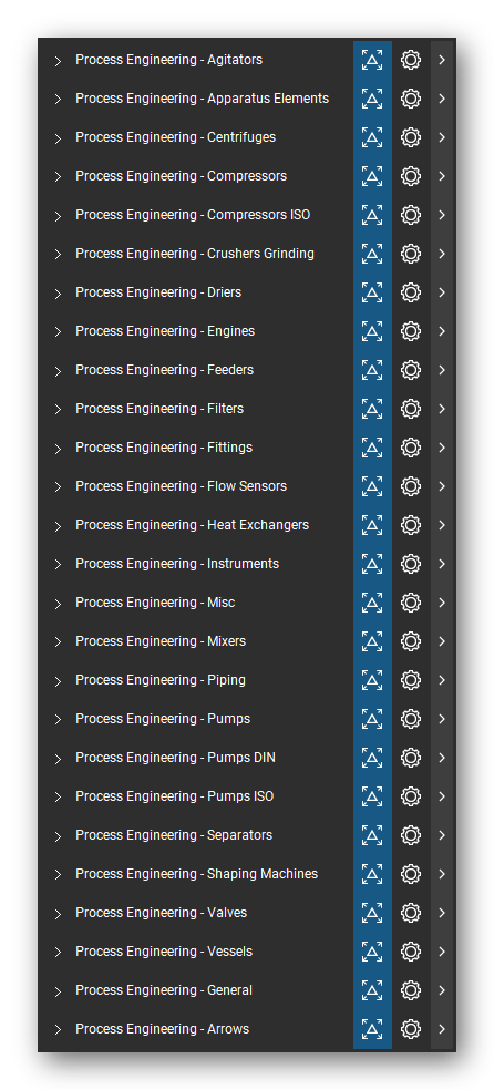 The Bluebeam Revu Tool Chest with the 26 tool sets of the Process Engineering tool set loaded, closed to the set titles.