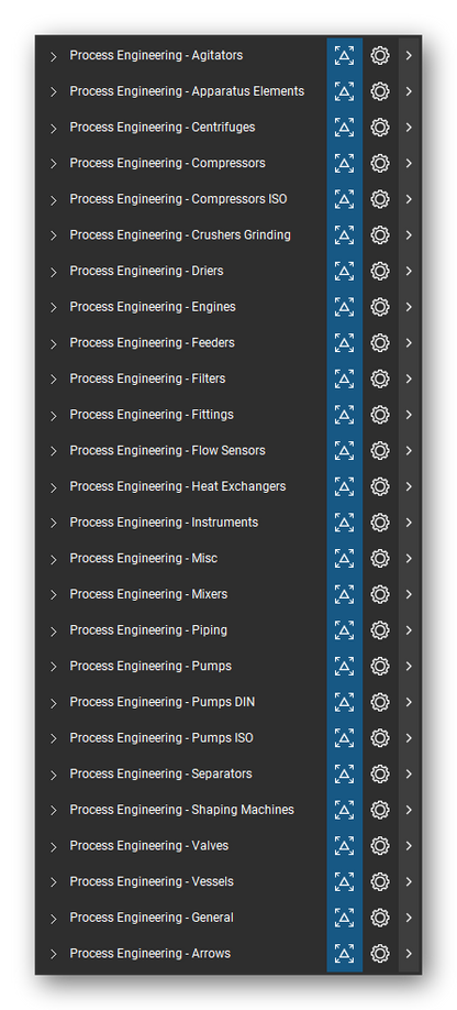 The Bluebeam Revu Tool Chest with the 26 tool sets of the Process Engineering tool set loaded, closed to the set titles.