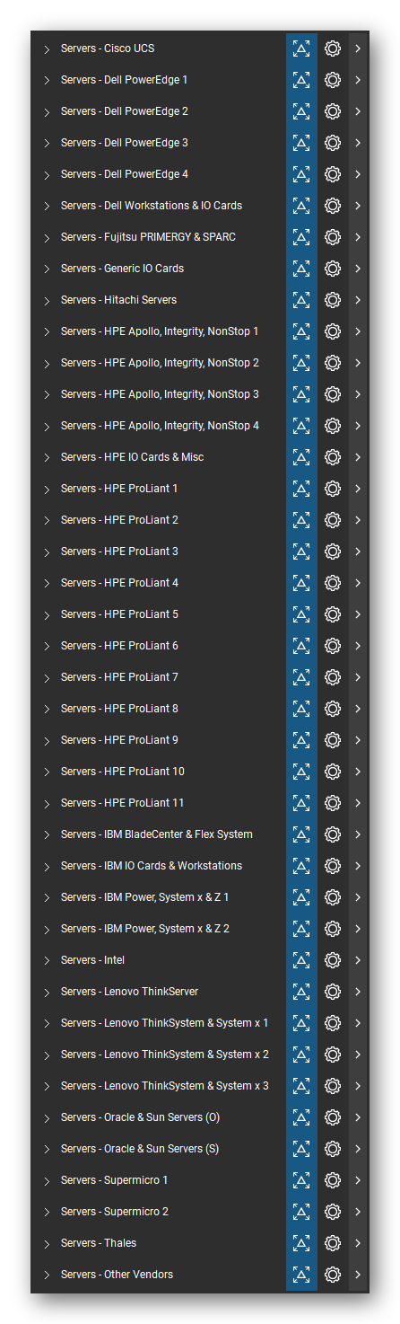 The Bluebeam Revu Tool Chest with the 40 tool sets of the Servers tool set loaded, closed to the set titles.