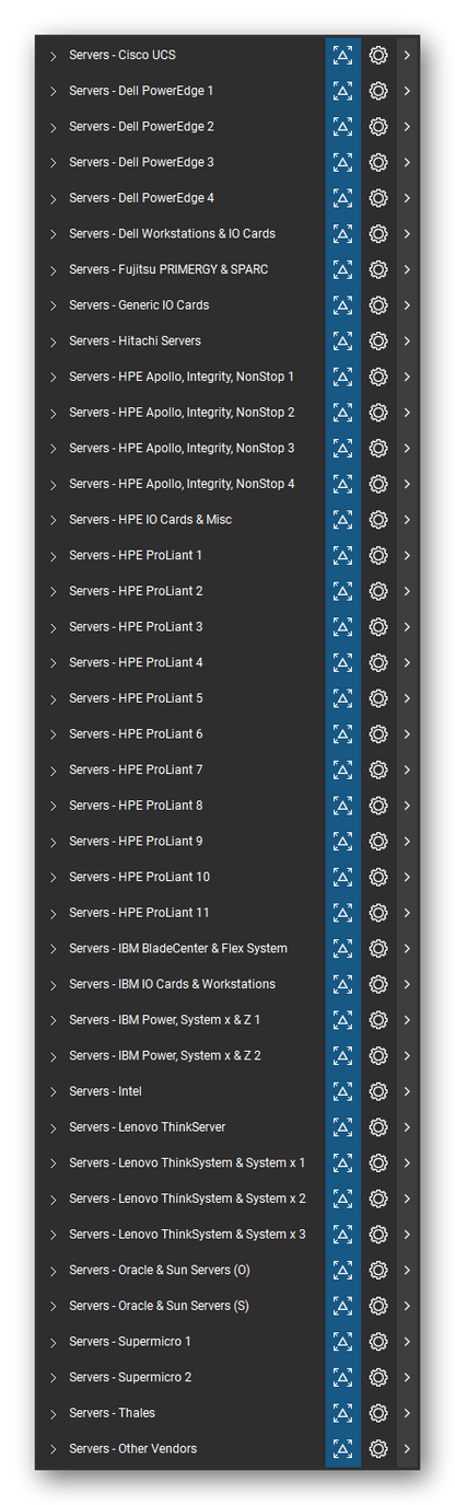 The Bluebeam Revu Tool Chest with the 40 tool sets of the Servers tool set loaded, closed to the set titles.