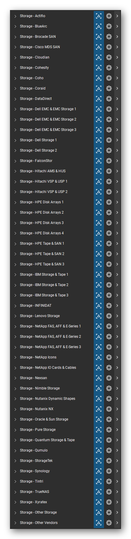 The Bluebeam Revu Tool Chest with the 50 tool sets of the Storage & Backup tool set loaded, closed to the set titles.