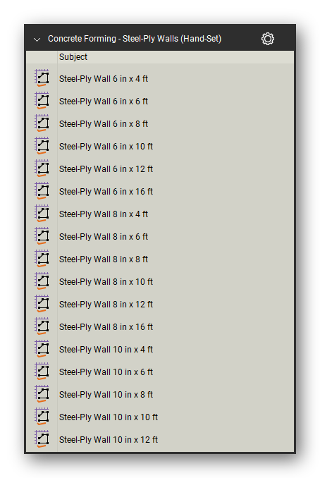 Steel ply walls hand in the Concrete Forming Takeoff & Estimating Bluebeam tool set (sheet 1 of 3)