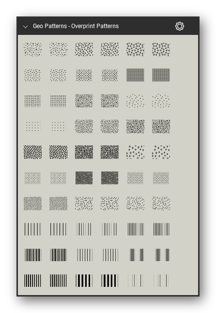 Geologic Hatch Patterns & Map Units tool set for Bluebeam Revu: Overprint Patterns set, tools 1-60 of 178 - Surficial pattern 101 (fine dots and small ovals), Surficial pattern 102 (random small ovals), Surficial pattern 103 (random open circles), Surficial pattern 104 (even fine dots), Surficial pattern 105 (dense even dots), Surficial pattern 106 (dense small circles), Surficial pattern 114 (fine square dot grid) and 23 more. Tool Chest in Symbol view.