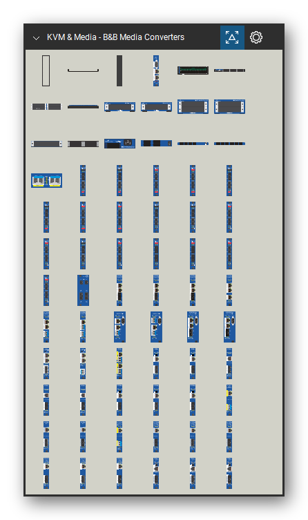 KVM, Console Servers & Media Converters tool set for Bluebeam Revu, B&B Media Converters set (tools 1-72 of 164) - 72 tools: 42U Network Rack, 3x RackMount, Blank Bracket, iMcV-SNMP, iMediaChassis/20, iMediaChassis/6, iMediaChassis/3, IE-PowerTray/18, IE-MediaChassis/1-DC, MediaChassis/1-DC and 62 more. Tool Chest in Symbol view.