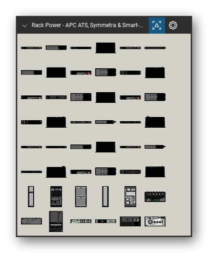 Rack Power tool set for Bluebeam Revu, APC ATS, Symmetra & Smart-UPS set (tools 1-48 of 325) - 48 views of 15 devices, front, rear, side and top: AP7721, AP7722A, AP7724, AP7731, AP7732, AP7750, AP7750A, AP7752, AP7753, PDPB150G6F and 5 more. Tool Chest in Symbol view.