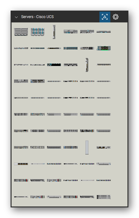 Servers tool set for Bluebeam Revu, Cisco UCS set (tools 1-66 of 249) - 66 views of 50 devices, front and rear: UCS 5108, UCS 2104XP, UCS B200 M1/M2, UCS B230 M1, UCS B250 M1/M2, UCS B440 M1, UCS 6120XP, UCS 6140XP, N10-E0080, N1K-C1010 and 40 more. Tool Chest in Symbol view.