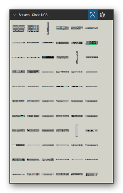 Servers tool set for Bluebeam Revu, Cisco UCS set (tools 1-66 of 249) - 66 views of 50 devices, front and rear: UCS 5108, UCS 2104XP, UCS B200 M1/M2, UCS B230 M1, UCS B250 M1/M2, UCS B440 M1, UCS 6120XP, UCS 6140XP, N10-E0080, N1K-C1010 and 40 more. Tool Chest in Symbol view.