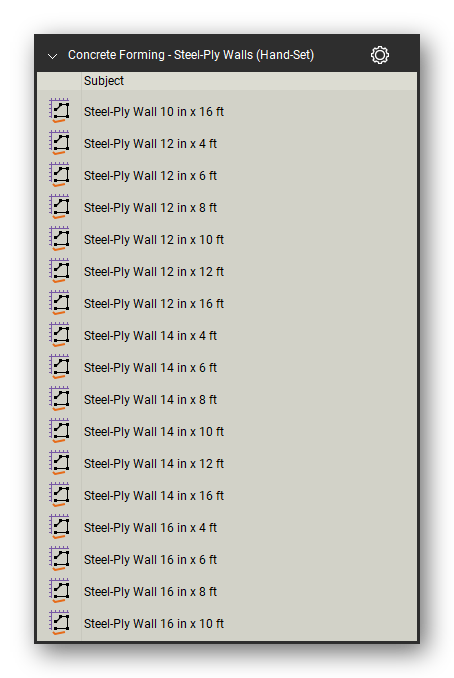 Steel ply walls hand in the Concrete Forming Takeoff & Estimating Bluebeam tool set (sheet 2 of 3)