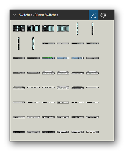 Network Switches & Routers tool set for Bluebeam Revu, 3Com Switches set (tools 1-48 of 156) - 48 views of 44 devices, front and rear: Fully loaded Switch 4005, 3C16831, 3C16830, 3C16820, 3C16824, 3C16828, 3C16829, 3C16825, 3C16479, 3C16477A and 34 more. Tool Chest in Symbol view.