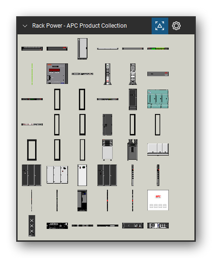 Rack Power tool set for Bluebeam Revu, APC Product Collection set (tools 1-48 of 132) - 48 views of 42 devices, front, rear and isometric: ACF201BLK, ACF001, AIS5000-IS10KG, AP5017 - Closed View, AP9301, AP9224111, AP9290, CTSP-EM48, SU042-2, BR1000 and 32 more. Tool Chest in Symbol view.