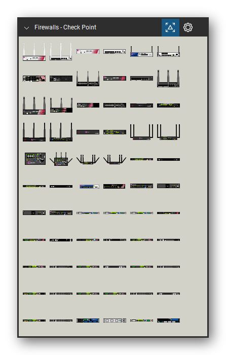 Firewalls & Security Appliances tool set for Bluebeam Revu, Check Point set (tools 1-66 of 279) - 66 views of 42 devices, front and rear: 730-750 WiFi, 730-750 Wired, 1100 WiFi, 1200R, 1470/1490 WiFi, 1430-1450 Wired, 1430/1450 Wired, 1430/1450 WiFi, 1470-1490 Wired, 1470/1490 Wired and 32 more. Tool Chest in Symbol view.