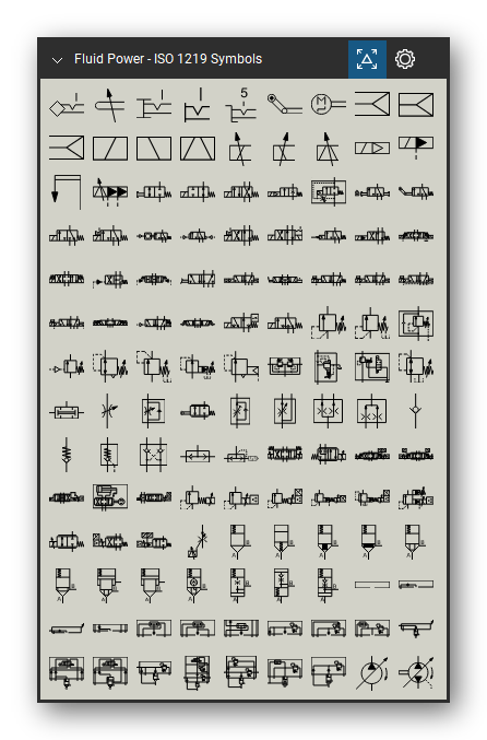 Fluid Power tool set for Bluebeam Revu, ISO 1219 Symbols set (part 1 of 2) - 246 hydraulic and pneumatic symbols numbered after ISO 1219-1 (X10010 to X12430): control mechanisms, directional control valves, pressure, flow and non-return valves, proportional and servo valves, cartridge valves, pumps and motors, cylinders, couplings, measuring instruments, filters, separators, air preparation units, coolers, accumulators and vacuum generators.