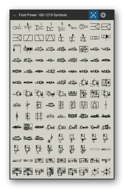 Fluid Power tool set for Bluebeam Revu, ISO 1219 Symbols set (part 1 of 2) - 246 hydraulic and pneumatic symbols numbered after ISO 1219-1 (X10010 to X12430): control mechanisms, directional control valves, pressure, flow and non-return valves, proportional and servo valves, cartridge valves, pumps and motors, cylinders, couplings, measuring instruments, filters, separators, air preparation units, coolers, accumulators and vacuum generators.