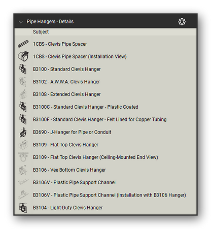 Pipe hangers in the Pipe Hangers and Supports Takeoff & Estimating Bluebeam tool set (sheet 1 of 3)
