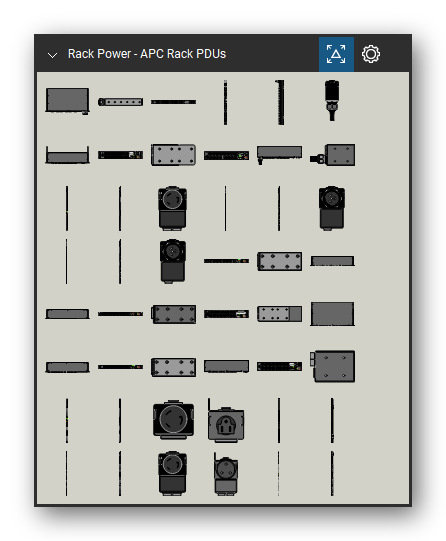 Rack Power tool set for Bluebeam Revu, APC Rack PDUs set (tools 1-48 of 108) - 48 views of 16 devices, front, side and top: AP7516, AP7555A, AP7822, AP7823, AP7832, AP7868, AP7898, AP7900, AP7901, AP7911A and 6 more. Tool Chest in Symbol view.