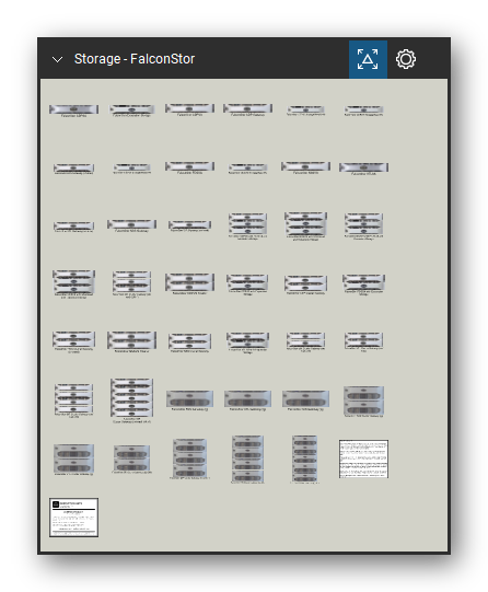 Storage & Backup tool set for Bluebeam Revu, FalconStor set - 41 tools: CDPSA, Expansion Storage, CDPVS, CDP Gateway, CDPVS Storage Head SAS, CDPVS Storage Head FC, FDS Gateway (sm/med), NSSVS Storage Head SAS, FDSSA, NSSVS Storage Head FC and 31 more. Tool Chest in Symbol view.