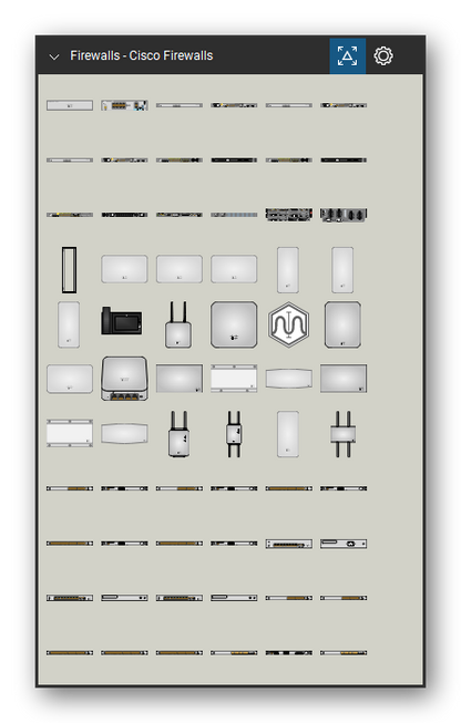 Firewalls & Security Appliances tool set for Bluebeam Revu, Cisco Firewalls set (tools 1-66 of 173) - 66 views of 48 devices, front, rear and top: Firepower 1010, Firepower 1120, Firepower 1140, Firepower 1150, Firepower 2110, Firepower 2120, Firepower 2130, Firepower 4100, Firepower 9300, Firepower - Cisco R42610 and 38 more. Tool Chest in Symbol view.