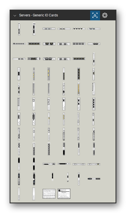 Servers tool set for Bluebeam Revu, Generic IO Cards set - 68 tools: Mellanox MCX354A-FCBT dual QSFP, Mellanox MCX354A-FCBT dual QSFP lp, Dual QSFP 40GbE, Dual RJ45 10GbE, Quad RJ45 10GbE, Dual SFP 10GbE, Quad SFP 10GbE, GS-3000-1G-RJ45-4 1GbE RJ45 4-port Add, GS-3000-10G-RJ45-2 10GbE RJ45 2-port Add, GS-3000-10G-SFP-2 10GbE SFP+ 2-port Add and 58 more. Tool Chest in Symbol view.