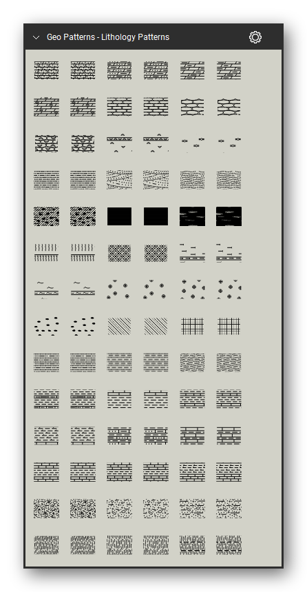 Geologic Hatch Patterns & Map Units tool set for Bluebeam Revu: Lithology Patterns set, tools 85-168 of 234 (645 to 686) - Sandy dolostone or dolomite, Silty dolostone or dolomite, Argillaceous or shaly dolostone or dolomite, Cherty dolostone or dolomite, Bedded chert, Fossiliferous bedded chert, Fossiliferous rock, Diatomaceous rock, Subgraywacke, Crossbedded subgraywacke, Ripple-bedded subgraywacke, Peat and 23 more. Tool Chest in Symbol view.