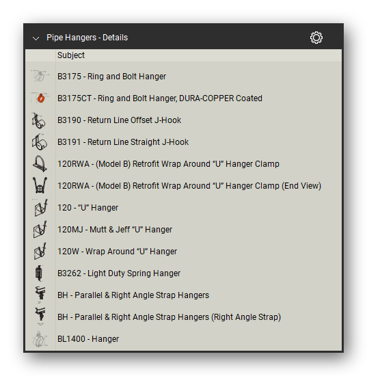 Pipe hangers in the Pipe Hangers and Supports Takeoff & Estimating Bluebeam tool set (sheet 3 of 3)