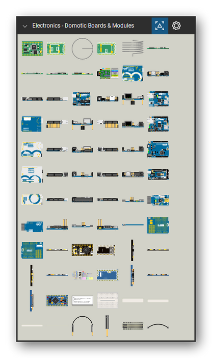 Automation & Electronics tool set for Bluebeam Revu, Domotic Boards & Modules set (tools 1-72 of 301) - 72 views of 24 devices, front, rear, side, top and bottom: mimiWireless12B/69/CW/W/HW, miniWireless12B/69CW, Wire Antenna, mimiWireless69W/HW, minaAnarduino Interconnect, UNO R2, ETHERNET SHIELD R3, ETHERNET R3, LEONARDO R3, ATMEGA2560 R3 and 14 more. Tool Chest in Symbol view.