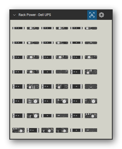 Rack Power tool set for Bluebeam Revu, Dell UPS set (tools 1-48 of 90) - 48 views of 27 devices, front and rear: 1000R LV, 1000R HV, 1920R LV 100V, 1920R LV 120V, 1920R HV, 1920R EBM, 2700R LV 100V, 2700R LV 120V, 2700R HV 208V, 2700R HV 230V and 17 more. Tool Chest in Symbol view.
