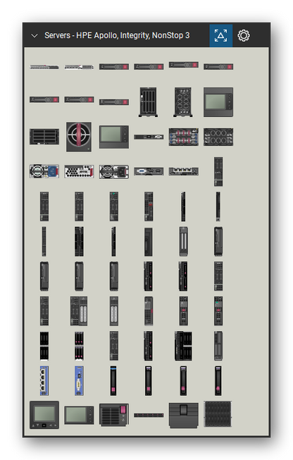 Servers tool set for Bluebeam Revu, HPE Apollo, Integrity, NonStop 3 set (tools 1-66 of 208) - 66 views of 65 devices, front and rear: VC 16Gb 24-Port FC Module, VC FlexFabric 20/40 F8 Module, SFF SAS 10K Hot Plug Smart Drive, SFF SAS 15K Hot Plug Smart Drive, SFF SAS 7.2K Hot Plug Smart Drive, SFF SATA 7.2K Hot Plug Smart Drive, SFF SAS MLC SSD Hot Plug, SFF SAS SLC SSD Hot Plug, SFF SATA MLC SSD Hot Plug, c3000 tower and 55 more. Tool Chest in Symbol view.