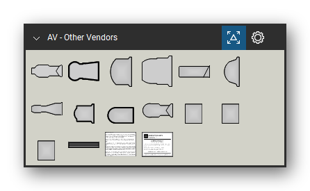 AV, Broadcast & Stage Lighting tool set for Bluebeam Revu, Other Vendors set - 14 tools: USITT Axial, USITT Axial PAR, USITT Beam Projector, USITT Beam Projector Enhanced, USITT Box, USITT ERF, USITT ERS, USITT Fresnel, USITT PAR, USITT Radial and 4 more. Tool Chest in Symbol view.