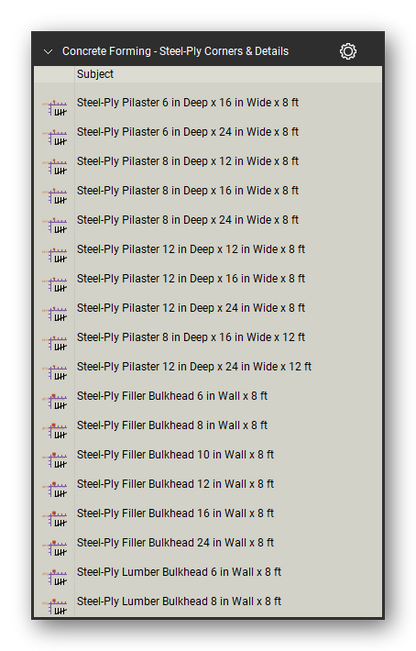 Steel ply corners and details in the Concrete Forming Takeoff & Estimating Bluebeam tool set (sheet 4 of 6)