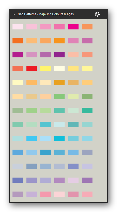 Geologic Hatch Patterns & Map Units tool set for Bluebeam Revu: Map-Unit Colors & Ages set, tools 1-78 of 143 - Volcanic & plutonic, Quaternary, Tertiary, Cretaceous, Jurassic, Triassic, Permian, Pennsylvanian, Mississippian, Devonian, Silurian and Ordovician. Tool Chest in Symbol view.