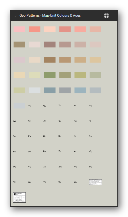 Geologic Hatch Patterns & Map Units tool set for Bluebeam Revu: Map-Unit Colors & Ages set, tools 79-143 of 143 (32.1 to 32.34) - Ordovician, Cambrian, Precambrian, Cenozoic, Quaternary, Tertiary, Neogene, Paleogene, Mesozoic, Cretaceous, Jurassic, Triassic and 22 more. Tool Chest in Symbol view.