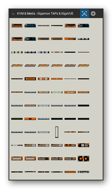 KVM, Console Servers & Media Converters tool set for Bluebeam Revu, Gigamon TAPs & GigaVUE set (tools 1-72 of 108) - 72 views of 62 devices, front and rear: G-TAP A-SF, G-TAP-ATx Case, GTAP-ATX-1, GTAP-ATX-2, GTP-ASF21, GTP-ATX21, PNL-M341, PNL-M341T, PNL-M343, PNL-M343T and 52 more. Tool Chest in Symbol view.