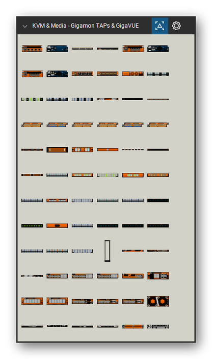 KVM, Console Servers & Media Converters tool set for Bluebeam Revu, Gigamon TAPs & GigaVUE set (tools 1-72 of 108) - 72 views of 62 devices, front and rear: G-TAP A-SF, G-TAP-ATx Case, GTAP-ATX-1, GTAP-ATX-2, GTP-ASF21, GTP-ATX21, PNL-M341, PNL-M341T, PNL-M343, PNL-M343T and 52 more. Tool Chest in Symbol view.
