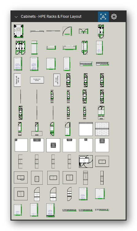 Racks, Cabinets & Cable Pathways tool set for Bluebeam Revu, HPE Racks & Floor Layout set (tools 1-72 of 250) - 72 views of 70 devices, side: 3PAR P10000 rack, 3PAR p10000 Front Door, 3PAR p10000 Back Door, Single Door, Dual Doors, AF025A MCS G2, AF025A MCS G2+Exp, Aisle Bridge CableTray, CableTray for 10000s, CableTray for 10842 and 60 more. Tool Chest in Symbol view.