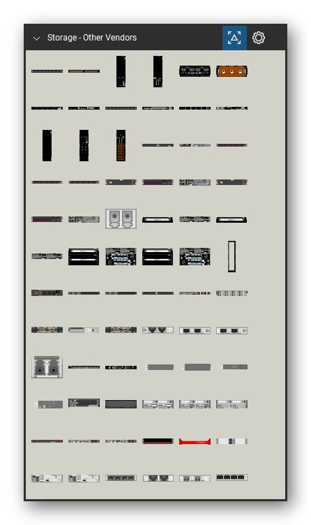 Storage & Backup tool set for Bluebeam Revu, Other Vendors set (tools 1-72 of 160) - 72 views of 55 devices, front and rear: ActiveScale Management Switch, ActiveScale P100 Base, ActiveScale Storage Enclosure, ActiveScale Storage Node, ActiveScale System Interconnect, ActiveScale System Node, ActiveScale System Rack, ActiveScale X100, Avere FXT 5000 Front Bezel, Avere FXT 5000 and 45 more. Tool Chest in Symbol view.