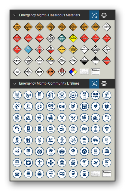 Incident & Emergency Management tool set for Bluebeam Revu, the Hazardous Materials and Community Lifelines sets in the Tool Chest - Hazardous Materials (42 tools) and Community Lifelines (70 tools).