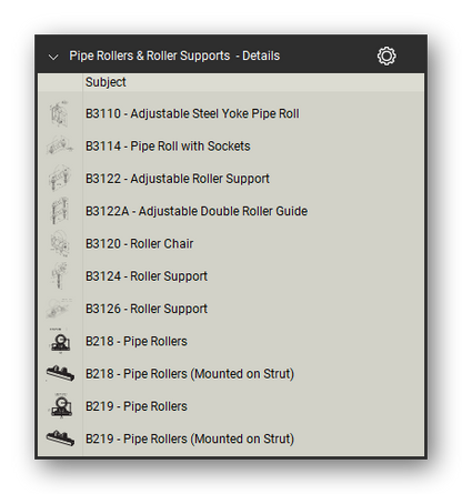 Rollers roller symbols in the Pipe Hangers and Supports Takeoff & Estimating Bluebeam tool set (sheet 1 of 2)