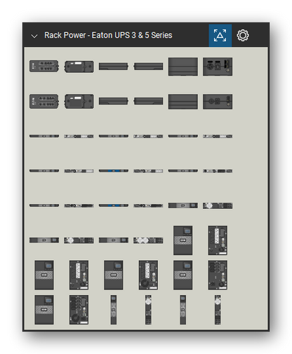 Rack Power tool set for Bluebeam Revu, Eaton UPS 3 & 5 Series set (tools 1-48 of 216) - 48 views of 29 devices, front and rear: 3S 550, 3S 550 Side 1, 3S 550 Side 2, 3S 550 Side 3, 3S 550 Side 4, 3S 750, 3S 750 Side 1, 3S 750 Side 2, 3S 750 Side 3, 3S 750 Side 4 and 19 more. Tool Chest in Symbol view.