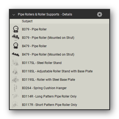 Rollers roller symbols in the Pipe Hangers and Supports Takeoff & Estimating Bluebeam tool set (sheet 2 of 2)