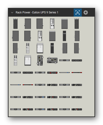 Rack Power tool set for Bluebeam Revu, Eaton UPS 9 Series 1 set (tools 1-48 of 220) - 48 views of 19 devices, front, rear, side and top: 9E 20kVA, 9E 30kVA, 9E 40kVA, 9E 60kVA, Network Mgmt Card V, Network Mgmt Card, 9PXEBM36RT 36V EBM, 9PXEBM48RT 48V EBM, 9PXEBM72RT 72V EBM, 9PXEBM48RT-L 48V EBM and 9 more. Tool Chest in Symbol view.