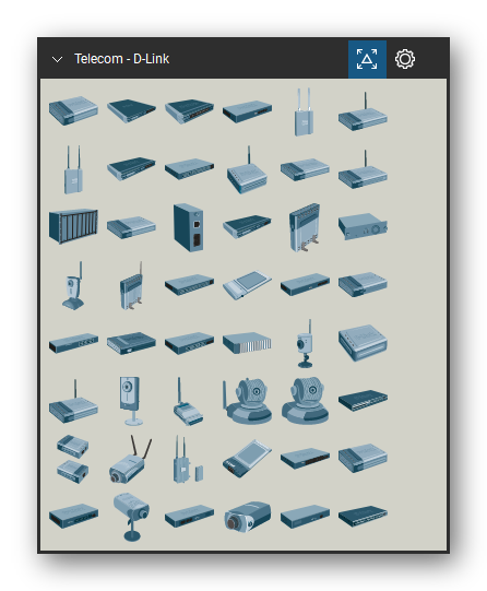 Telecom, Voice & Wireless tool set for Bluebeam Revu, D-Link set (tools 1-48 of 167) - 48 tools: DSL-500T, DFL-2500, DFL-800, DFL-1100, DWL-8200AP, DSL-G624T, DPG-321, DWL-3200AP, DFL-1600, DXS-3350SR, DNS-G300 and 38 more. Tool Chest in Symbol view.